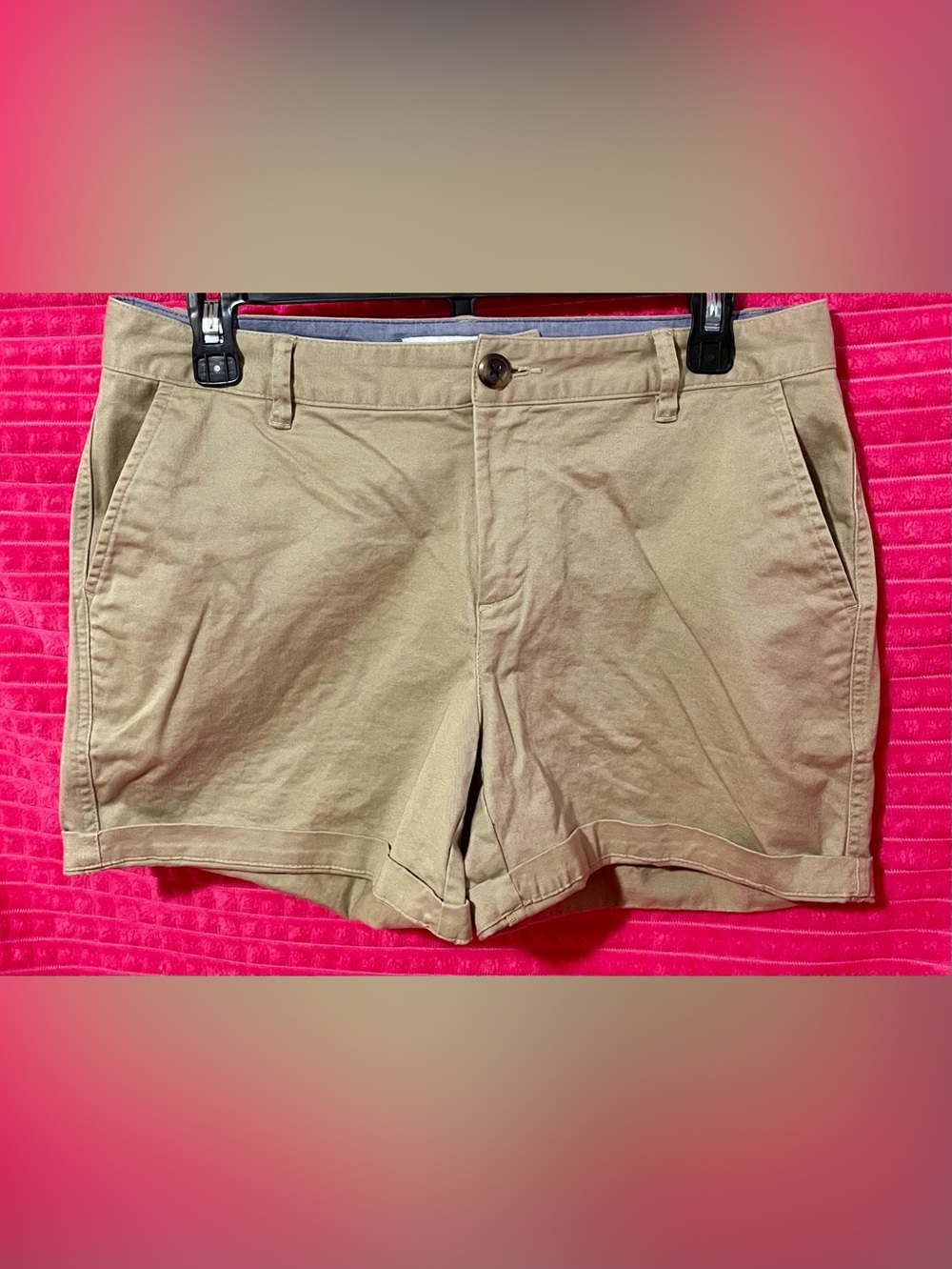 Women's Khaki Cotton Cuffed Shorts